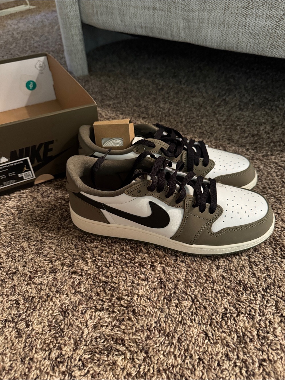 Air Jordan 1 Retro Low in White, Olive, and Black